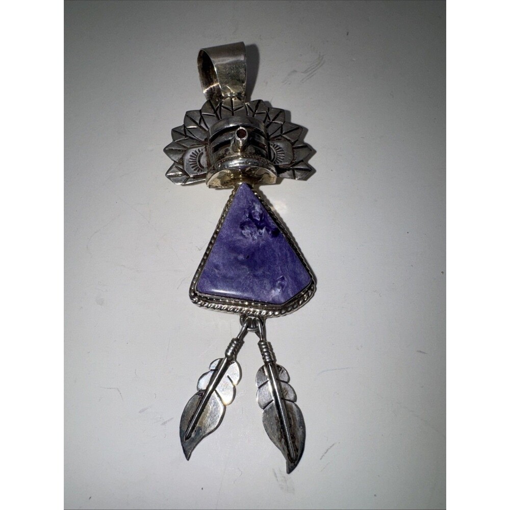 Native American Dancing Kuching Pendant. Signed Sterling See Desc Re-stone